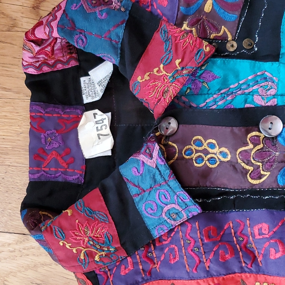 Chico's Design Patchwork Embroidered Jacket M - image 3